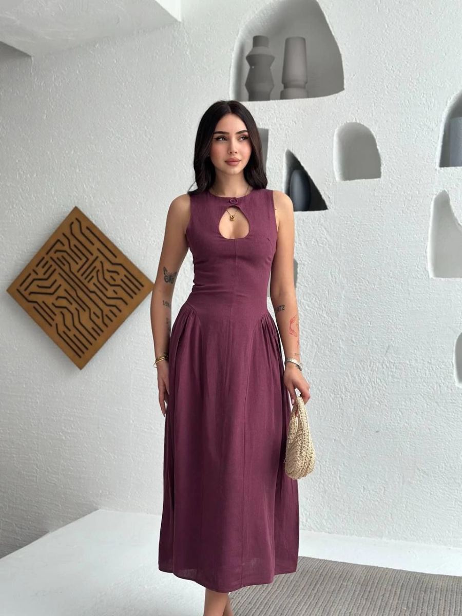 Kolsuz Uzun Kabardin Elbise - Bordo