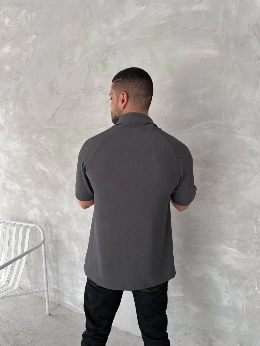 Erkek Polo Yaka Tişört Patlı Kısa Kol Yazlık T-shirt - Antrasit