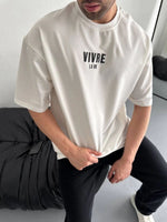 Erkek Ön ve Arka Baskılı T-Shirt Kısa Kol Bisiklet Yaka Regular Fit Tişört - Beyaz