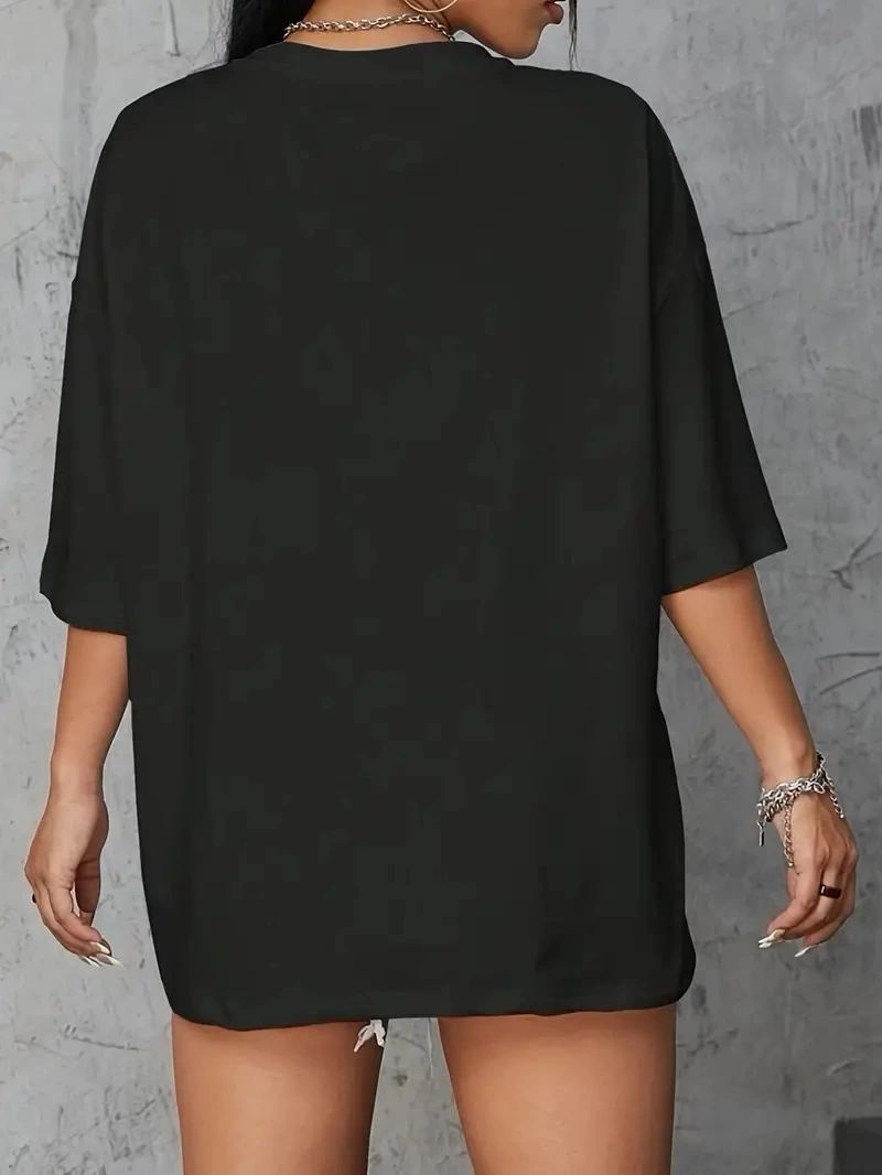 Kadın Brooklyn Baskılı Tişört Kısa Kol Bisiklet Yaka Oversize T-Shirt - Siyah