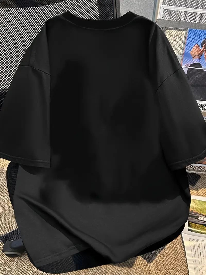 Kadın Kısa Kol Yazlık Tişört Bisiklet Yaka Baskılı Oversize T-Shirt - Siyah