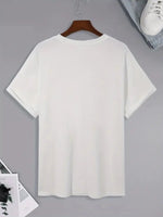 Erkek Kısa Kol Yazlık Tişört Bisiklet Yaka Baskılı Oversize T-Shirt - Beyaz