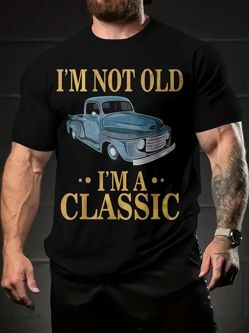 Erkek Tişört Araba Baskılı Kısa kol t-shirt - Siyah