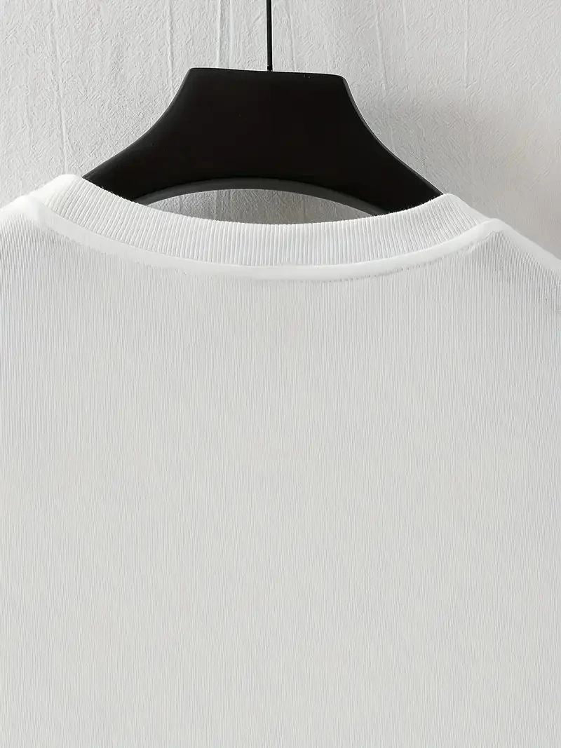 Erkek LB Baskılı Tişört Bisiklet Yaka Kısa Kol T-shirt - Beyaz