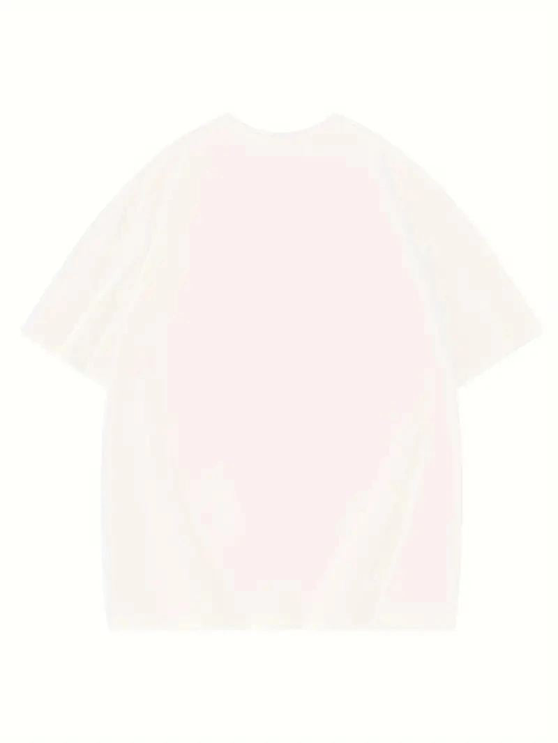 Kadın Baskılı Tişört Bisiklet yaka yazlık Kısa Kol oversize t-shirt - Beyaz