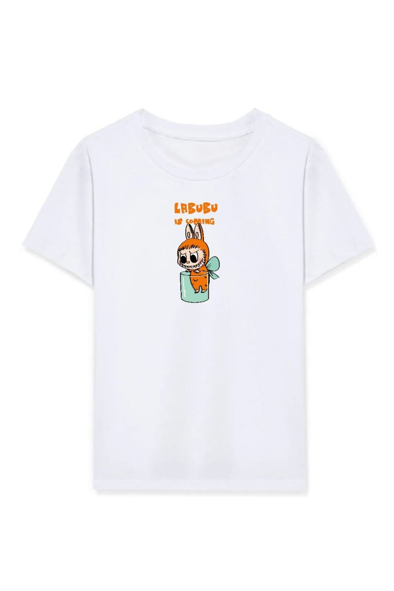 Kız Labubu Çocuk Baskılı T-Shirt - Beyaz