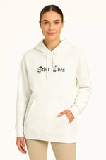 Kadın Kapüşonlu Kanguru Cepli Sweatshirt 3 İplik Pamuklu Baskılı Hoodie - Beyaz