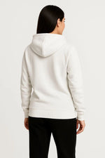 Kadın 3 İplik Kapüşonlu Tam Fermuarlı Kanguru Cepli Sweatshirt Hoodie - Beyaz