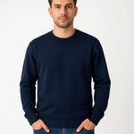 Erkek 3 İplik Pamuklu Düz Bisiklet Yaka SweatShirt - Lacivert
