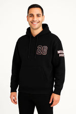 Erkek Kapüşonlu Kanguru Cepli Sweatshirt 3 İplik Pamuklu Baskılı Hoodie - Siyah