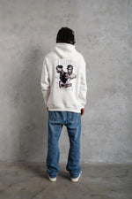 Erkek Kapüşonlu Kanguru Cepli Sweatshirt 3 İplik Pamuklu Baskılı Hoodie - Beyaz
