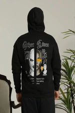 Erkek Kapüşonlu Kanguru Cepli Sweatshirt 3 İplik Pamuklu Baskılı Hoodie - Siyah