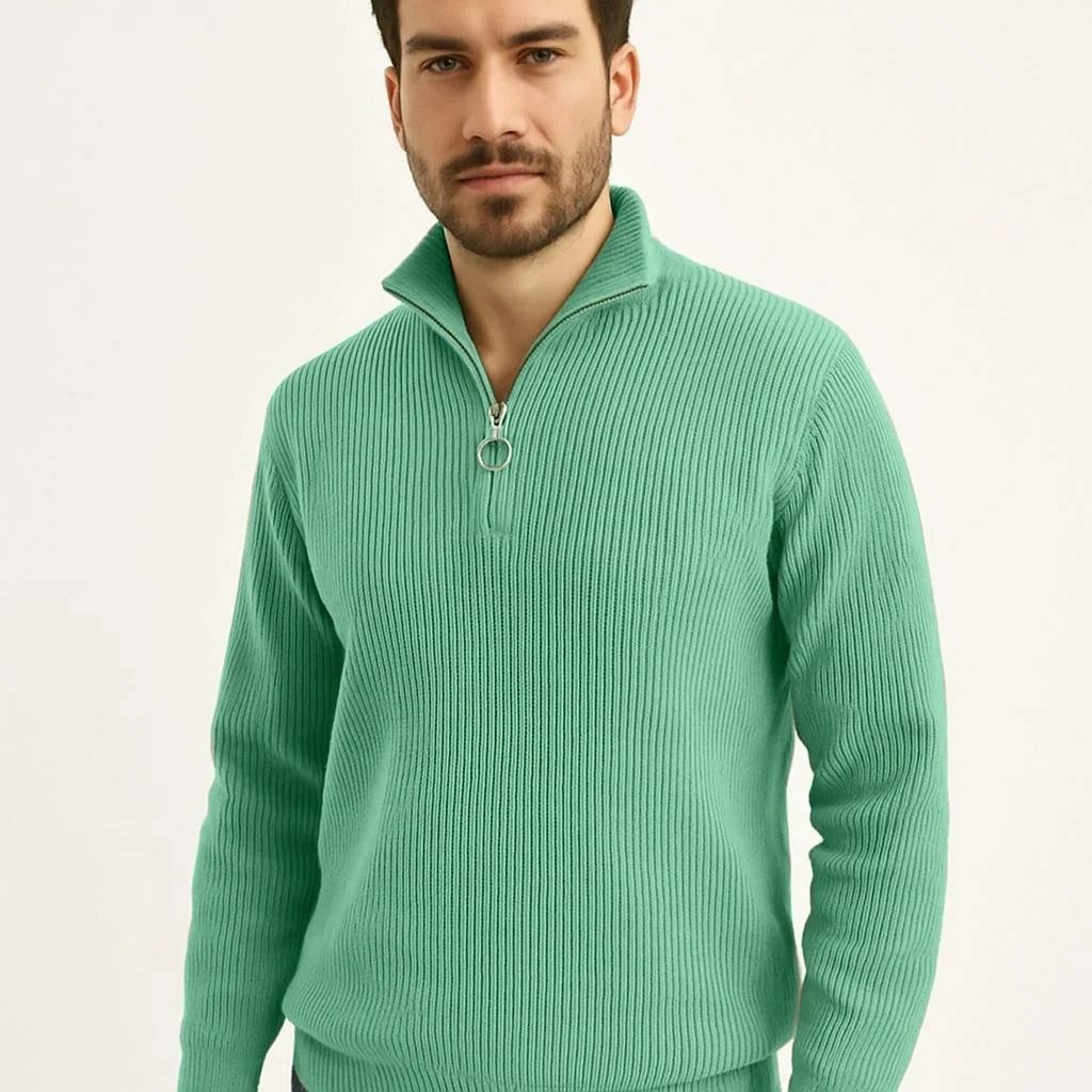 Erkek Fitilli Triko Kazak 3’lü Set Mint Yeşili Siyah Bej Kalın Dokuma Pamuklu Regular Fit