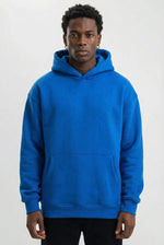 Erkek Baskılı Kapüşonlu Cepli Hoodie 3 İplik Pamuklu Sweatshirt - Saks Mavisi