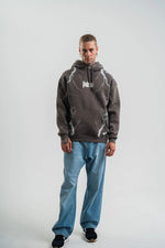 Erkek Baskılı Kapüşonlu Oversize 3 İplik Pamuklu SweatShirt Hoodie - Füme