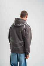 Erkek Baskılı Kapüşonlu Oversize 3 İplik Pamuklu SweatShirt Hoodie - Füme