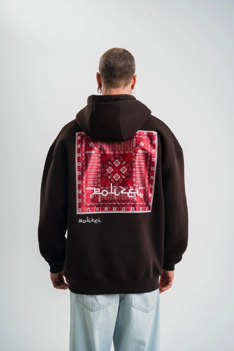 Erkek Nakışlı Kapüşonlu Oversize 3 İplik Pamuklu SweatShirt Hoodie - Siyah