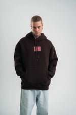 Erkek Nakışlı Kapüşonlu Oversize 3 İplik Pamuklu SweatShirt Hoodie - Siyah