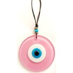 Pembe Renk Cam Nazar Boncuklu El Yapımı Özel Tasarım Duvar Süsü Hediyelik Eşya