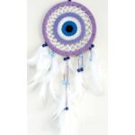 Nazar Boncuğu Motifli Lila Rengi Dream Catcher Düş Kapanı Duvar Süsü