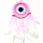 Pembe Dream Catcher Pembe Ve Beyaz Kuş Tüylü Düş Kapanı El Yapımı Duvar Süsü - Görsel 3