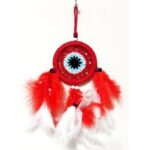 Kırmızı Ve Beyaz Kuş Tüylü Dream Catcher El Yapımı Mini Duvar Süsü - Görsel 2