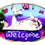 Kedi Figürlü Welcome Yazılı El Yapımı Kapı Süsü - Görsel 2