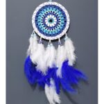 Nazar Boncuğu Desenli Bol Kuş Tüylü Beyaz Renk Dream Catcher El Yapımı Duvar Dekoru - Görsel 3