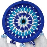 Nazar Boncuğu Desenli Bol Kuş Tüylü Lacivert Dream Catcher El Yapımı Duvar Dekoru - Görsel 2