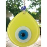 Mavi Nazar Boncuklu Sarı Renk Nazar Boncuklu Damla Desen El Yapımı Duvar Süsü - Görsel 3