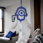 Nazar Boncuğu Motifli Mavi Fatma Ana Eli Duvar Süsü El İşçiliği Duvar Dekoru - Görsel 3