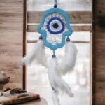 Nazar Boncuğu Motifli Turkuaz Fatma Ana Eli Duvar Süsü El İşçiliği Duvar Dekoru - Görsel 2