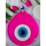 Orta Boy Şeffaf Pembe Damla Desen Nazar Boncuklu Duvar Dekoru Cam Duvar Süsü - Görsel 2