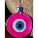 Şeffaf Pembe Nazar Boncuklu Duvar Süsü 10 Cm Cam Duvar Dekoru - Görsel 3