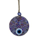 Mandala Desen Mavi Mor Nazar Boncuklu Füzyon Cam El İşçiliği 12 cm Duvar Süsü Nazarlık Hediyelik Eşya - Görsel 4