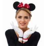 Kırmızı Fiyonklu Minnie Mouse Tacı ve Beyaz Eldiven Seti - Görsel 2