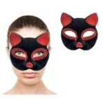 Siyah Kırmızı Simli Süet Kedi Maskesi - Görsel 2