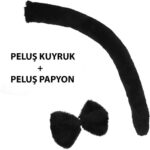 Peluş Siyah Renk Kuyruk ve Papyon Yetişkin Çocuk Uyumlu - Görsel 2