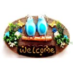 Mavi Kuşlu Çiçekli Welcome Yazılı Kapı Süsü - Görsel 2