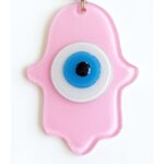 Nazar Boncuklu Pembe Renk Fatma Ana Bereket Eli Cam Duvar Süsü
