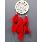 Kırmızı Kuş Tüylü Dream Catcher El Yapımı Düş Kapanı Duvar Süsü - Görsel 2