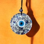 Nazar Boncuklu Yaprak Desenli Gümüş Rengi Füzyon Cam El Yapımı 12 Cm Duvar Süsü Nazarlık Hediyelik Eşya - Görsel 3