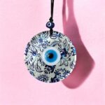 Nazar Boncuklu Yaprak Desenli Gümüş Rengi Füzyon Cam El Yapımı 12 Cm Duvar Süsü Nazarlık Hediyelik Eşya - Görsel 2