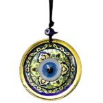 Lale desenli Nazar Boncuklu Altın Rengi Füzyon cam El İşçiliği 12x12 cm Duvar Süsü - Görsel 2