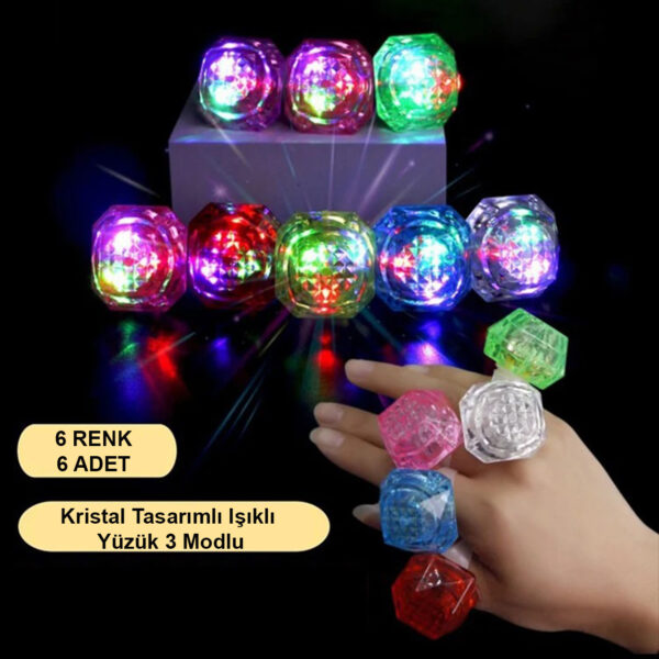 6&apos;lı Kristal LED Parti Yüzük Seti