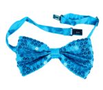 Açık Mavi Turkuaz Payetli Pullu Papyon - Görsel 2