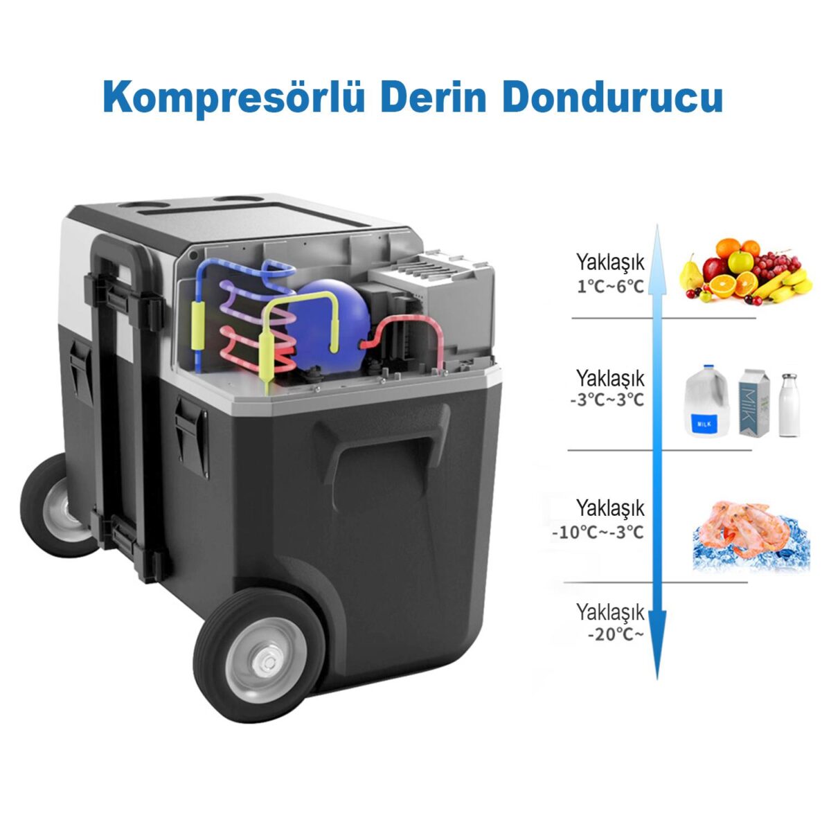 Acopower PX40 12/24/220Volt 40Litre Kompresörlü Tekerlekli Outdoor Oto Buzdolabı (Akü Dahil Değildir) - Görsel 3