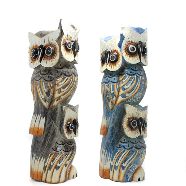 Ahşap 3&apos;lü Baykuş 50 Cm