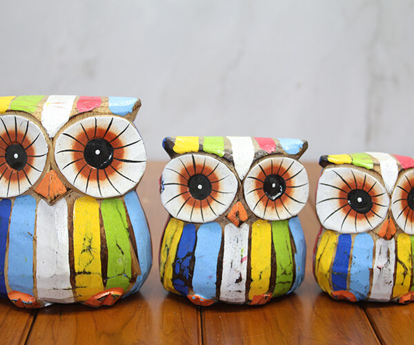 Ahşap 3&apos;lü Baykuş Seti Model 4