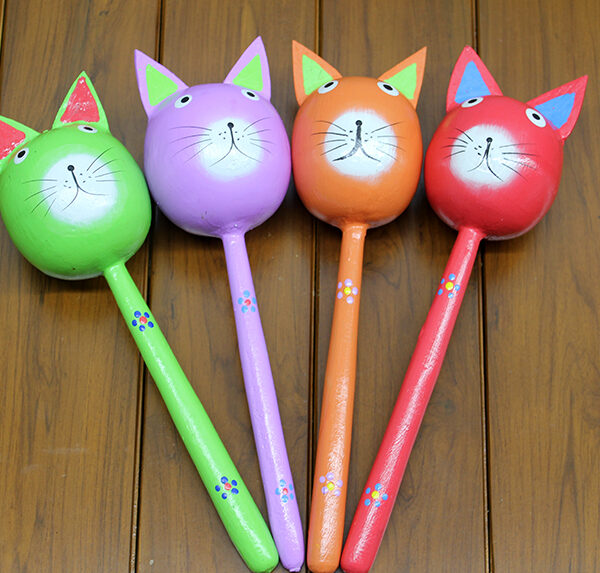 Ahşap Kedi Marakas Tekli